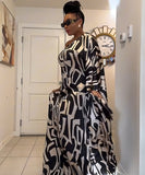 Printed Lace-Up Shift Dress with Sloping Neck and Skirt