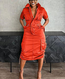 Multi-pocket Cargo Drawstring Pocket Dress for Casual Style