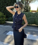 Womens Round Neck Sleeveless Vest With Button Decoration