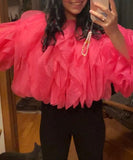 Ruffled Long Sleeve Polyester Top For Women Fashion