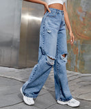 Distressed High Waist Wide Leg Jeans For Women Chic Casual