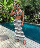 Striped Bikini Set with Ruffled Vest and Strappy Top Design
