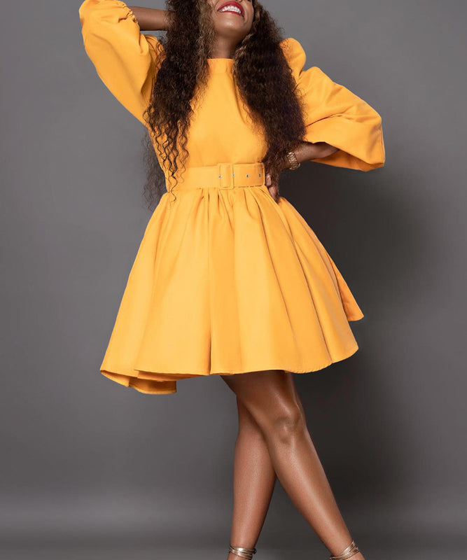 Effortless Style Puffed Sleeves Waist Compression Dress Bliss