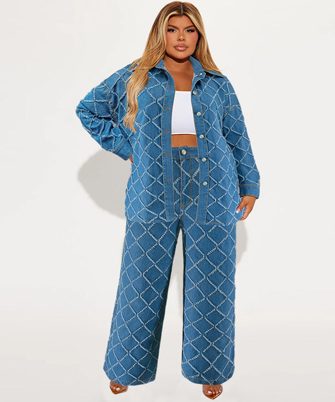 Plus Size Women?€?s Long Sleeve Denim Cardigan with Frills