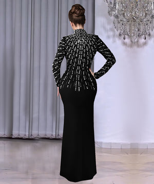 Slim-Fit Beaded Strapless Dress With Rhinestones Evening