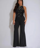 Women's High Neck Sleeveless One-Piece Pants in Apricot Black White
