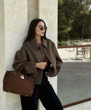 Pure Color Wide Zip Wool Coat With Classic Fit Beige