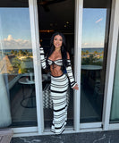 Bohemian Lace-Up Crop Top and Striped Skirt Knitted Set