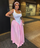 Fashionable Pink Checkered Print Belted Crop Top Dress