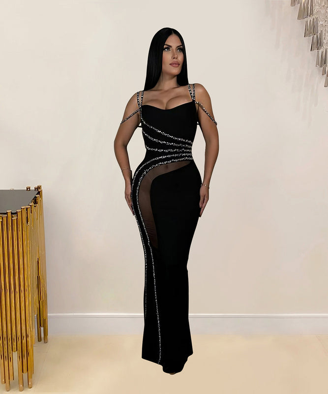 Classic Rhinestone Embellished Dress For Evening Occasions