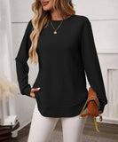 Loose Waffle Blouse Relaxed Fit Long-Sleeved Top Essentials