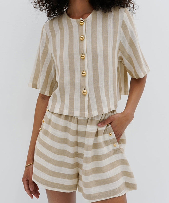 Linen Striped Short Sleeve Shirt and Shorts Duo for Ultimate Comfort