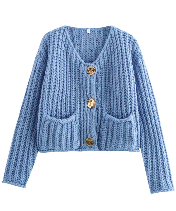 Relaxed Short Button Sweater Coat With Double Pockets