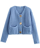 Relaxed Short Button Sweater Coat With Double Pockets