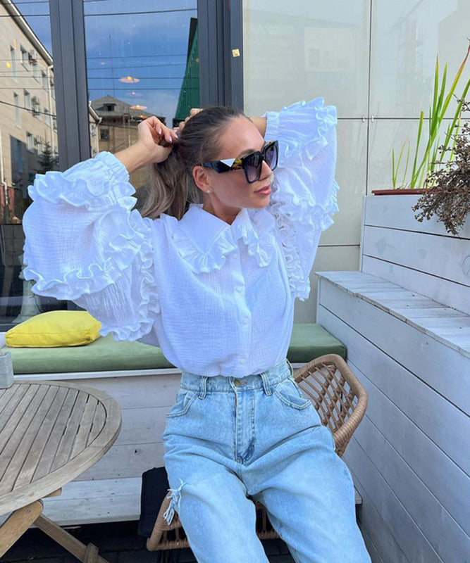 Chic Lantern Sleeve Doll Collar Casual Blouse for Women
