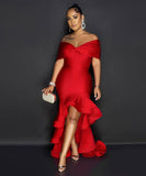 Stylish One-Line Shoulder Top, Hip Stretch Waist Lace Dress