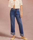 Unisex Rounded Leg Straight Jeans Deep Blue Denim Comfort