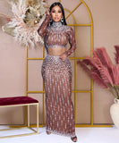 Chic Long Sleeve Top Bag Hip Split Skirt Two-Piece Set for Elegant Versatility