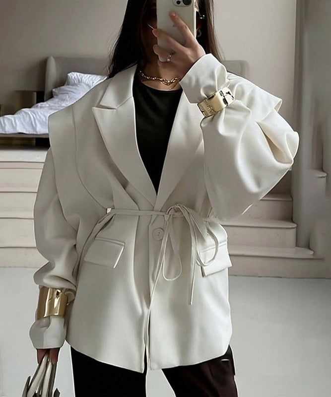 Classic Waist Cinching Belted Padded-Shoulder Jacket