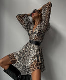 Charming Leopard Print Dress with Doll Collar and Elegant Long Sleeves