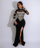 Sexy Hot Drill Perspective Splicing Slim Split Dress Chic
