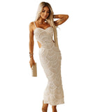 Sequined Beaded Strappy Evening Dress with Elegant Side Slit