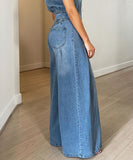 Relaxing Washed Denim Wide Leg Jumpsuit for Effortless Style