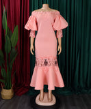 One-Shoulder Lace Fishtail Dress Elegant Charm Evening Gown