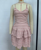 Seductive Ruffled Spaghetti Strap Lace Dress in Solid Colors