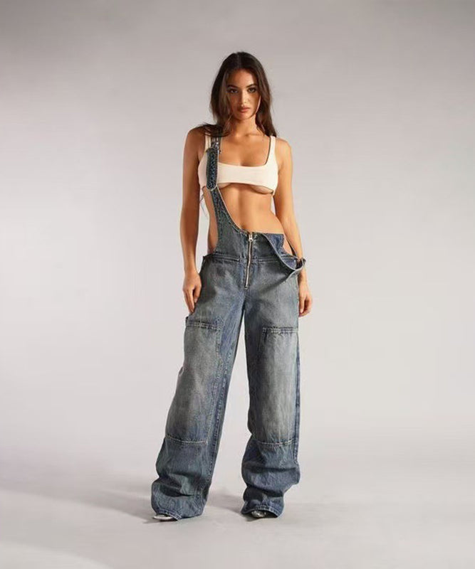 Low Waist Belted Wide Leg Jeans in Classic Blue or Black