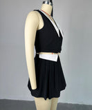 Chic Doll Neck Sleeveless Top and High-Waisted Skirt Set