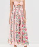 Beaded Halter Neck Sleeveless Pink Printed Dress for Party