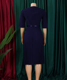 Stylish Large V-Neck Pleated Dress in Vibrant Solid Colors