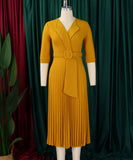 Tailored Blazer Style Dress with Pleated Front and Wide Waist Large