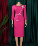 Elegant A-Line Pencil Skirt Dress With Belt in Deep Blue Green Rose Black