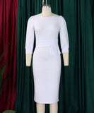 Fashionable Solid Color Round Neck Figure Hugging Dress