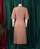 V Neck Short Sleeved Pleated Dress in Solid Fashion Colors