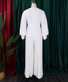 Long-Sleeved Beaded Sexy Wide-Leg Pleated Jumpsuit Glam