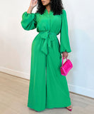 Fashion Long Sleeve Solid Color High Waist Plus Size Romper