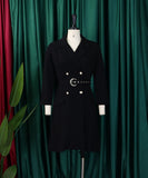 High Waisted Fashionable Pleated Patchwork Mid Length Suit Dress