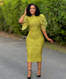 Fashion Patchwork Lotus Sleeve Dress with Ruffle Details