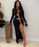 Chic Cutout Long Sleeve Dress with Slit Openings for Glam Nights