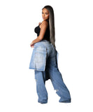 Apron Frayed Hem Straight Leg Pant Set