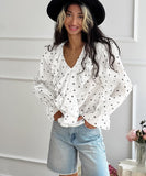 Love Print V-Neck Long-Sleeved Shirt for Effortless Style