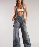 Low Waist Belted Wide Leg Jeans in Classic Blue or Black