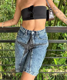 Loose Fit Colorful Star Patchwork Denim Mid-Length Pants
