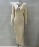 Sexy Long Sleeve Pleated Dress Multicolor Apricot Pink