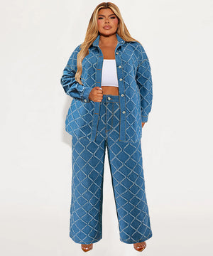 Plus Size Women?€?s Long Sleeve Denim Cardigan with Frills