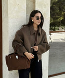 Pure Color Wide Zip Wool Coat With Classic Fit Beige