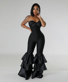 Stylish Sexy Top Solid Color Pleated Lace Jumpsuit for Elegant Nights